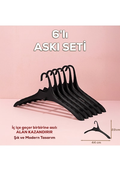 Porsima Harmoni 6 Adet Dolap Içi Düzenleyici Organizer İç İçe Geçen Askı Tişört Gömlek Elbise Askısı Siyah