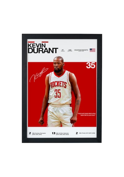 Kevin Durant Kd Ahşap Çerçeveli Poster Tablo Minimal & Güçlü Stil Siyah