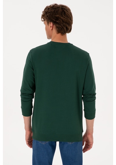 U.S. Polo Assn. Erkek Bisiklet Yaka Regular Fit Koyu Yeşil İnce Sweatshirt 50316315-VR079