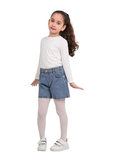 Erdem Kıds Kız Çocuk Beli Lastikli Jean Denim Kot Şort Mavi Mavi