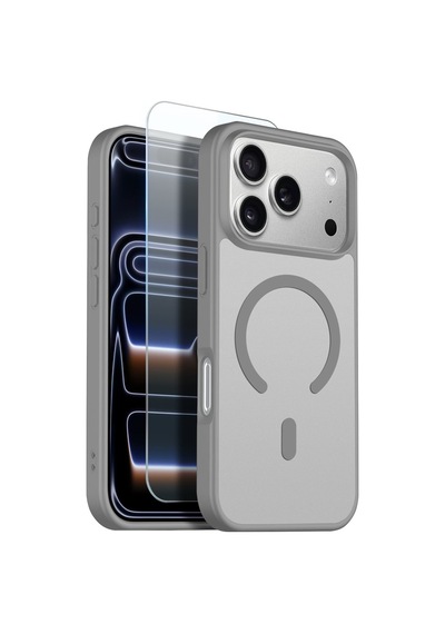 Teleplus Apple Uyumlu iPhone 17 Pro Kılıf Babet Translucent Mat Msafe Şarj Özellikli Kapak + Ekran Koruyucu Gri