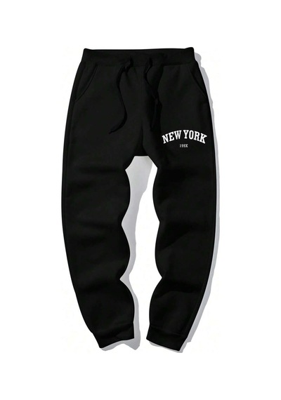Hypemode Letter Graphic Drawstring Waist Eşofman Altı Siyah