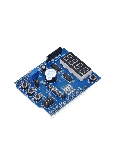 Multi Çok Fonksiyonlu Arduino Shield 7 Segment Buzer Button Pot Servo Analog Ds18b20 Lm35 Servo Led
