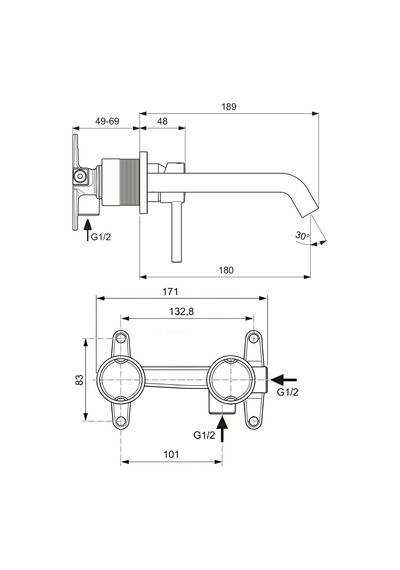 Ceraline Ankastre Lavabo Bataryası-chrome-kıt2 +ankastre Lavabo Bataryası İç Set-kıt1-2 Parça Krom