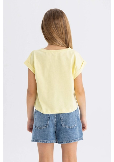 Defacto Kız Çocuk Boxy Fit Bisiklet Yaka Basic Düz Kısa Kollu Tişört C4511A824SMYL270 Sarı