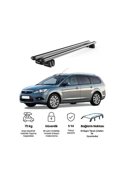 Pençe Ford Focus Wagon 2008-2011 Uyumlu Gri Ara Atkı Port Bagaj Tavan Barı