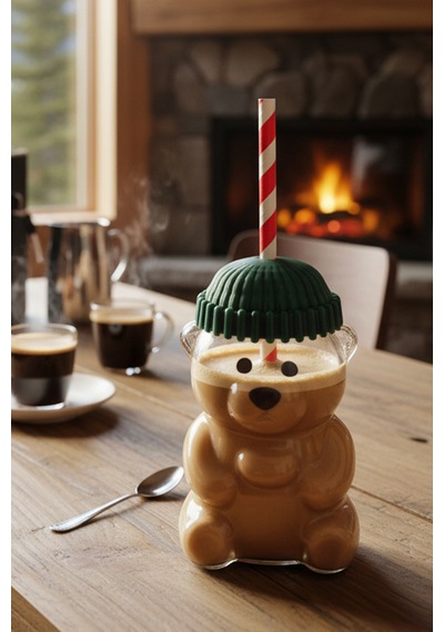 Snippy Bear - Cam Ayıcık Bardak Pipetli Kahve Bardağı Barista İçecek Bardağı 550 Ml Şeffaf