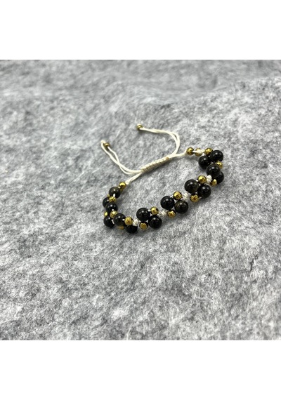 Yıldız Doğal Taş 6mm Ipli Golden Obsidyen Ayarlanabilir Ölçü Doğal Taş Bileklik Siyah