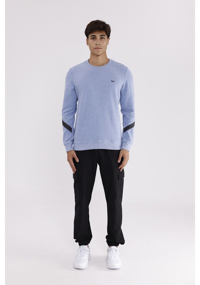 Rowinger Kol Şerit Detaylı Yuvarlak Yaka Göğüs Logolu Rahat Kalıp Mevsimlik Sweatshirt Baby Blue