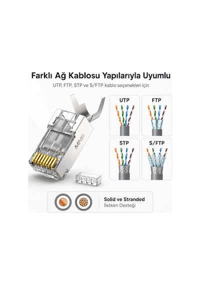 Mn119xf Cat7 Ftp Sftp Ez Rj45 Konnektör 3 Adet Metal Gövdeli Kalın Kablo Uyumlu