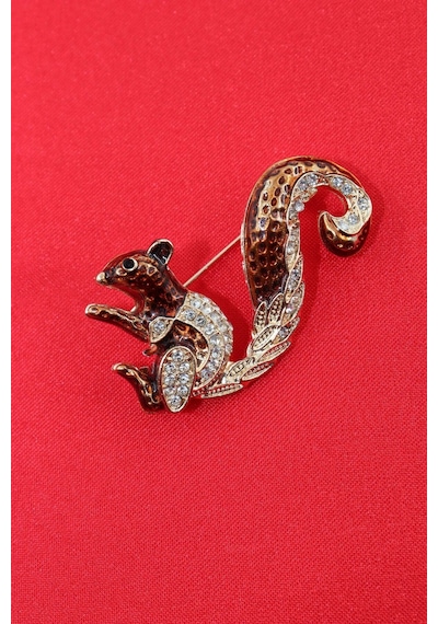 Zirkon Taşlı Sincap Broş. Yaka İğnesi Kelebek Broş. Taşlı Broş. Kadın Broş, Erkek Broş. Sincap Broş. Gold