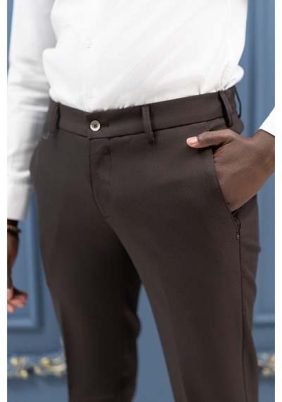 Ecer Slimfit Mevsimlik Fermuar Kapamalı Yan Cepli Kumaş Pantolon Kahverengi