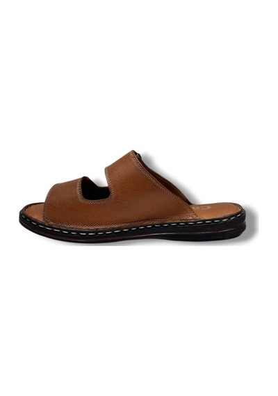 Cakgo 182-26 Hakiki Deri Ultra Soft Çift Bant Cırtlı Anatomik Erkek Terlik 40-47 Taba