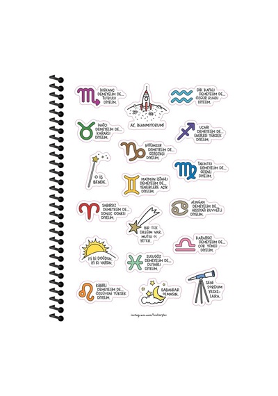 Hisli Şeyler Burçlar Serisi A4 Çizgili Stickerli Defter - Uçarı Demeyelim De Enerjisi Yüksek Diyelim Mor