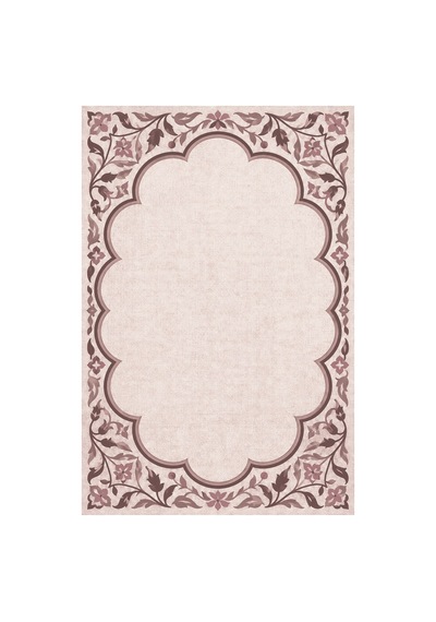Kartela Halı Bulut Çerçeveli Klasik Halı Gül Kurusu Kaymaz Taban Makinede Yıkanabilir 120x180 Cm