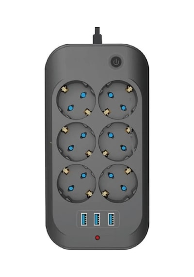 6'lı Termal Akım Korumalı Priz 3x Usb Giriş