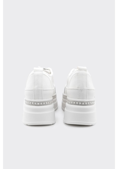 Derinet Yüksek Taban Bağcıklı Kadın Sneaker Beyaz Beyaz