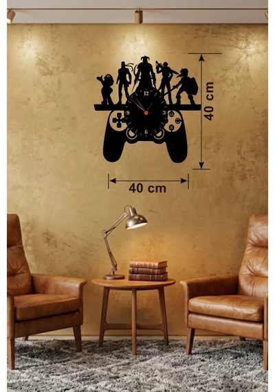 Gamer Oyun Odası Dekoratif Duvar Saati - 40x40 Cm Lazer Kesim Ahşap Joystick Ve Oyun Karakterli Saat Diğer