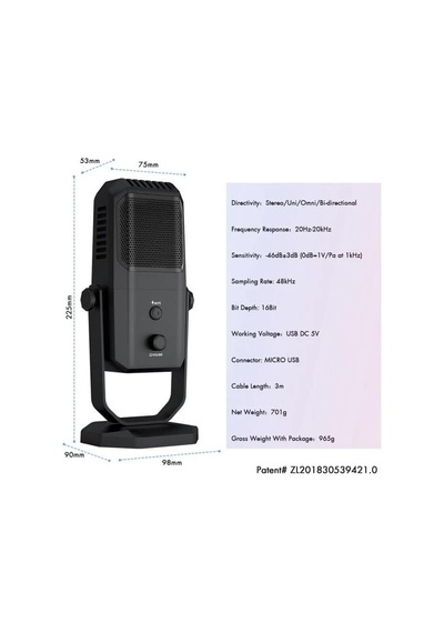 Yanmai Profesyonel Usb Condenser Mikrofon 4 Yönlü Direktif, 20hz-20khz Frekans, Kulaklık Çıkışı, Tek Tuş Se