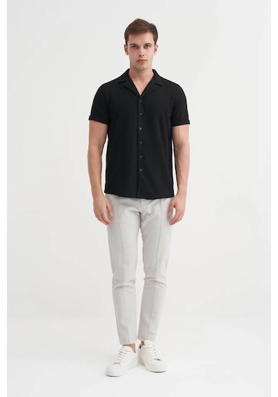 Cazador Slim Fit Örme Pamuklu Siyah Erkek Gömlek 20000