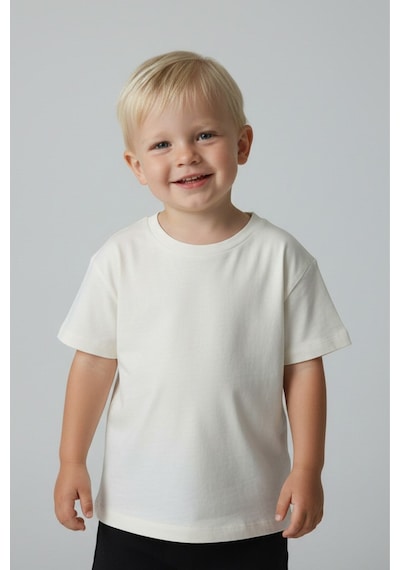 Luess Unisex Çocuk Pamuklu Bisiklet Yaka Basic Tişört 3 Yaş - 7 Yaş Ekru