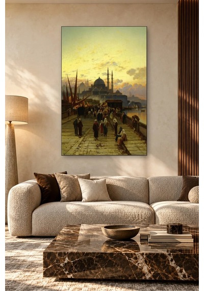 Fida Gün Batımında Galata Köprüsü Ve Yeni Cami Canvas Tablo Çok Renkli