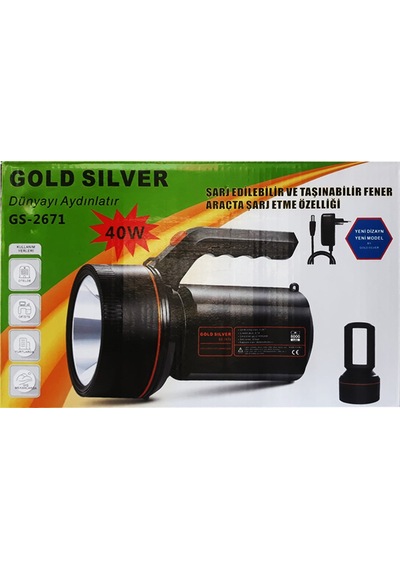 Gold Silver Şarj Edilebilir Ve Taşınabilir Fener Fener Gs-2671 Siyah