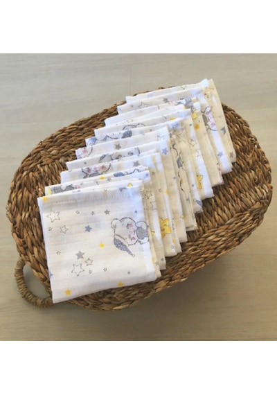 Müslin Bebek Ağız Bezi 10 Adet Beyaz - Gri