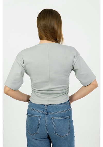 Hdm Kadın Gri Yanları Büzgülü Kısa Kol T-shirt - H6085