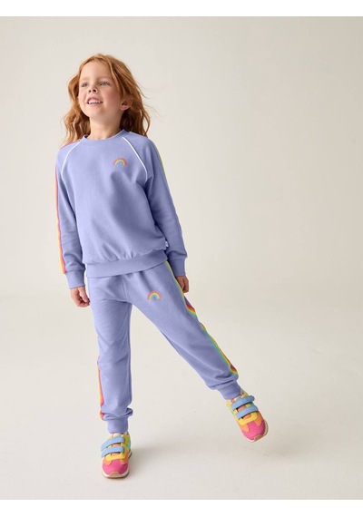 Noble Kids Kız Çocuk Gökkuşağı Nakışlı Eşofman Takım Lila