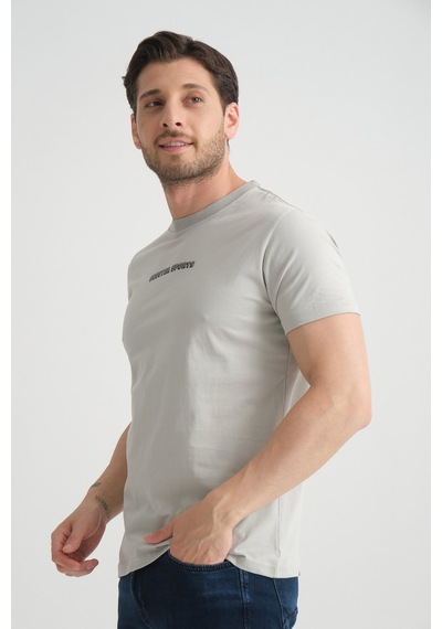 Shooter Sportwear Shooter Erkek Bisiklet Yaka Tişört Premium Pamuklu Yüksek Kalite Regular Fit Gri