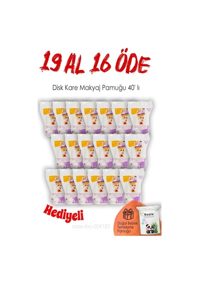 19 Al 16 Öde 40'lı Lux Disk Kare Makyaj Pamuğu Ve Rosıe