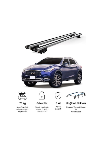 Kanca İnfinty Qx30 2016 Ve Sonrası Uyumlu Gri Kilitli Ara Atkı 120cm Port Bagaj Tavan Barı