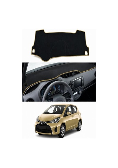 Toyota - Yaris 2011-2019 Uyumlu Torpido Koruma Kılıfı - Taba Şeritli