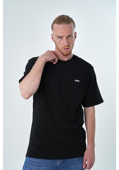 İntersivin %100 Pamuk Oversize Siyah Erkek T-shirt Siyah