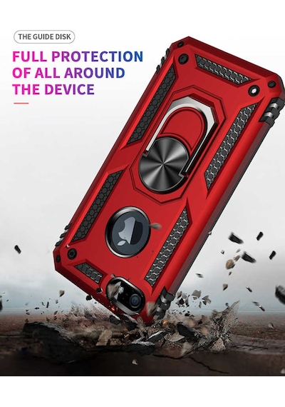 Kilifone - İphone 5 Uyumlu Kılıf Koruyucu Yüzüklü Çift Katman Vega Kapak - Gri - T9654