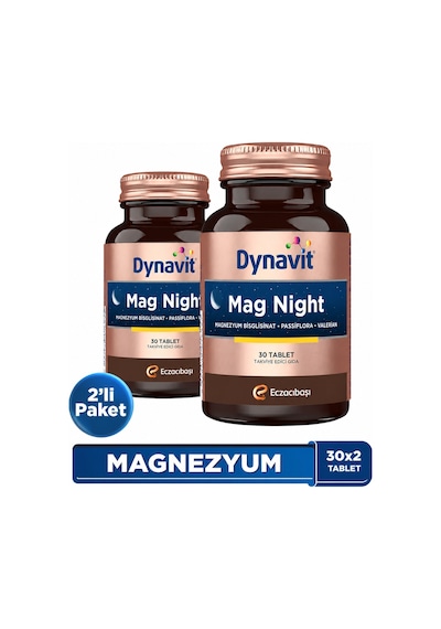 Dynavit Mag Night 30 Tablet X2- Akşam /gece Magnezyum - Magnezyum Bisglisinat, Passiflora, Valerian, B6-uyku