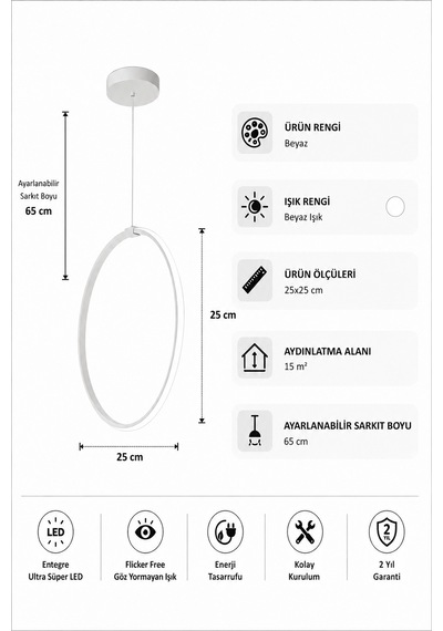Raven Led Sarkıt Avize Beyaz Işık