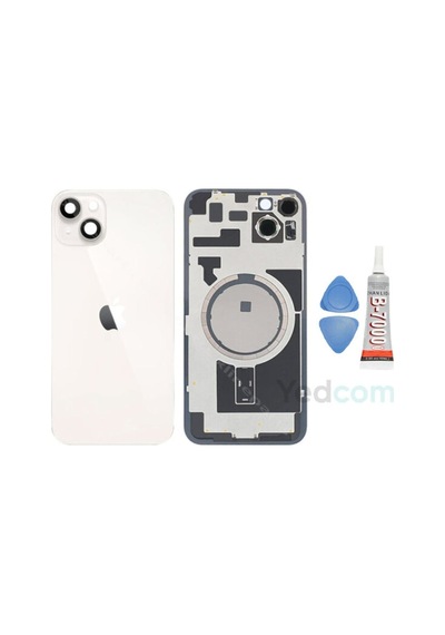 Telefon Kulübesi İphone 14 Uyumlu Beyaz Kamera Camlı Arka Cam Batarya Pil Kapağı
