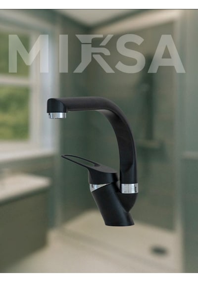 Siyah-krom Balıksırtı Borulu Banyo Lavabo Bataryası, Musluğu, Çift Su Girişli
