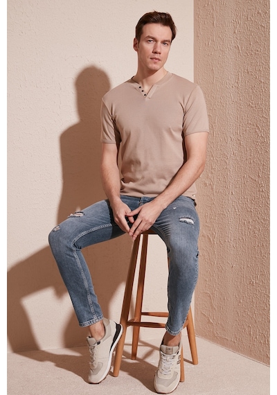 Buratti Pamuklu V Yaka Slim Fit Erkek T Shirt 5902122 Taş