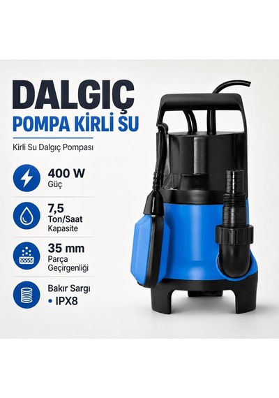 Dalgıç Pompa Kirli Su 400w Su Tahliye Pompası 7.5 Ton/saat Şamandıralı Otomatik Bahçe Bodrum Boşalt