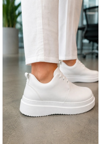 Mevese Ornex Erkek Deri Görünümlü Bağcıklı Casual Sneaker Klasik Günlük Ayakkabı - Beyaz