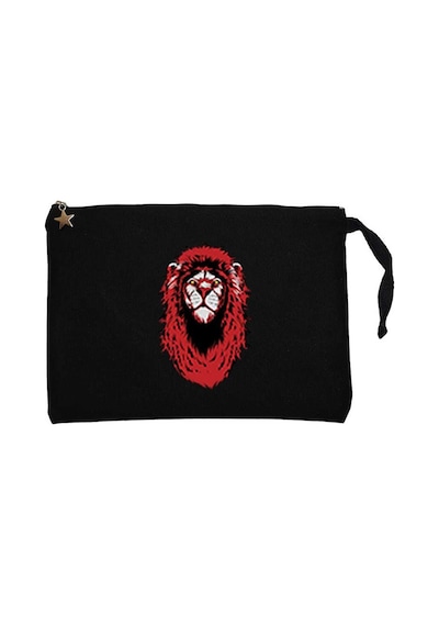 Red Lion Cartoon Siyah Clutch Astarlı Cüzdan / El Çantası Siyah