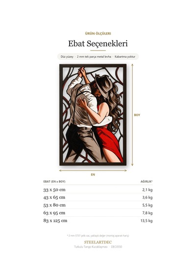 Tutkulu Tango Kucaklaşması Metal Tablo 63x95 Cm Çok Renkli