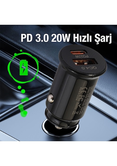 Ally Te-p10 Usb ve Type-c Çıkışlı Araç İçi Çakmaklık Hızlı Şarj