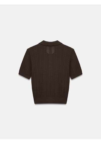 Dilvin 10781 Polo Yaka Ajurlu Triko Bluz-koyu Kahve