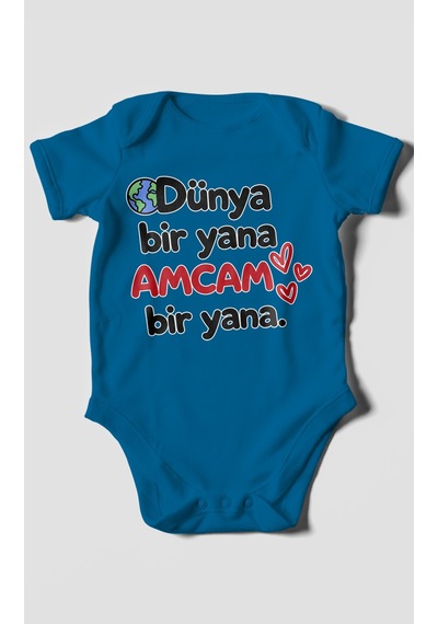Morivokids Dünya Bir Yana, Amcam Bir Yana Kısa Kollu Bebek Body %100 Pamuk Zbn170-kk Koyu Mavi