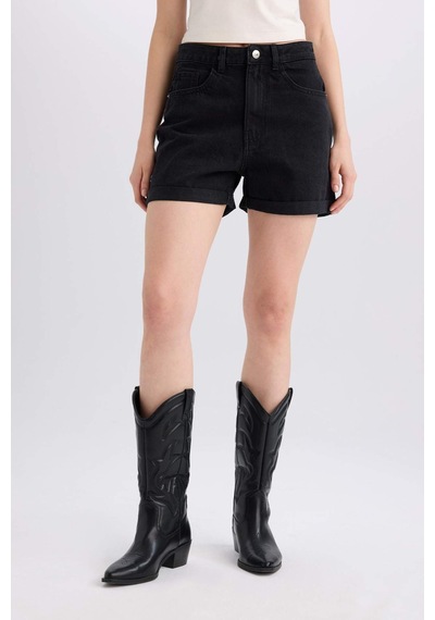 Defacto Mom Fit Yüksek Bel Katlamalı Paça Jean Şort E0519ax25smnm40 Siyah