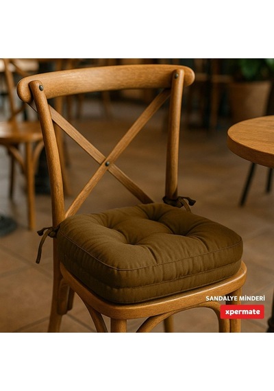 Çift Kat Sandalye Minderi Fermuarlı Yıkanabilir Kılıf Bağcıklı Su Ve Yağ İtici 42x42x8 Cm Kahverengi Diğer